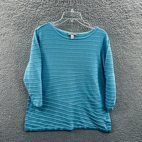 Dana Buchman Women Top Extra Large Blue Pullover 3/4 Sleeve Ribbed‎ Shirt - Picture 1 of 9